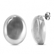 Roestvrij stalen (RVS) Stainless steel oorbellen / oorstekers ovaal Silver