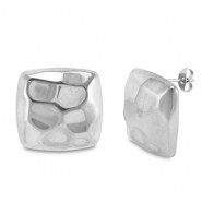 Roestvrij stalen (RVS) Stainless steel oorbellen / oorstekers vierkant Silver