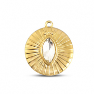BY31&reg; Roestvrij stalen (RVS) Stainless steel bedels rond Gold-crystal
