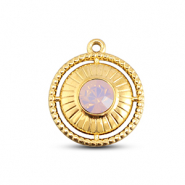 BY31&reg; Roestvrij stalen (RVS) Stainless steel bedels rond met ring Gold-soft pink opal