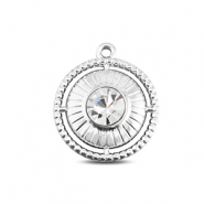 BY31&reg; Roestvrij stalen (RVS) Stainless steel bedels rond met ring Silver-crystal