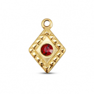 BY31&reg; Roestvrij stalen (RVS) Stainless steel bedels ruit Gold-ruby red