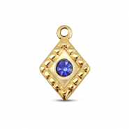 BY31&reg; Roestvrij stalen (RVS) Stainless steel bedels ruit Gold-sapphire blue