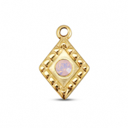BY31&reg; Roestvrij stalen (RVS) Stainless steel bedels ruit Gold-soft pink opal