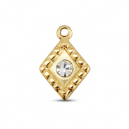BY31&reg; Roestvrij stalen (RVS) Stainless steel bedels ruit Gold-crystal