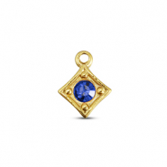 BY31&reg; Roestvrij stalen (RVS) Stainless steel bedels ruit Gold-sapphire blue