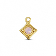BY31&reg; Roestvrij stalen (RVS) Stainless steel bedels ruit Gold-soft pink opal