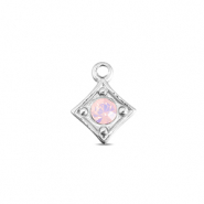 BY31&reg; Roestvrij stalen (RVS) Stainless steel bedels ruit Silver-soft pink opal