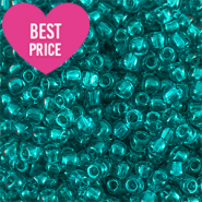 Glaskralen Rocailles 6/0 (4mm) Transparent matt ocean wave green