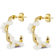 Roestvrij stalen (RVS) Stainless steel oorbellen / oorstekers met imitatie parels Gold