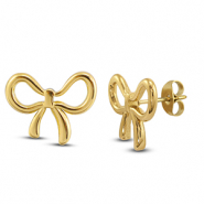 Roestvrij stalen (RVS) Stainless steel oorbellen / oorstekers strik Gold