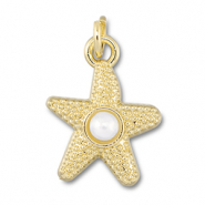 Brass TQ metaal bedels zeester met parel Gold-white
