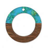 Houten hangers rond Blue transparent-gold-brown