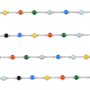 Roestvrij stalen (RVS) Stainless steel onderdelen jasseron agaat rond Silver-multicolour