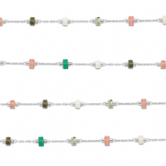 Roestvrij stalen (RVS) Stainless steel onderdelen jasseron mix van natuursteen rondellen Silver-multicolour