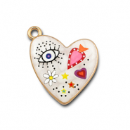 Bedels metaal met enamel hart White-multicolour-gold