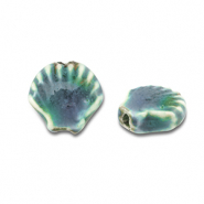 Kralen keramiek schelp Teal blue