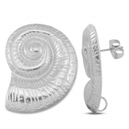 Roestvrij stalen (RVS) Stainless steel onderdelen oorbellen / oorstekers schelp met oogje Silver