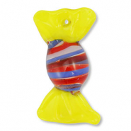 Handgeschilderde glasbedels snoepje Yellow-blue-red-transparent