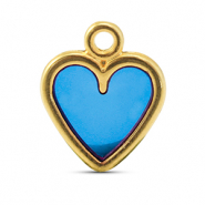 Bedels DQ metaal hart Blue-Goud (nikkelvrij)