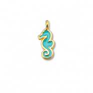 Bedels DQ metaal zeepaard Turquoise blue-Goud (nikkelvrij)