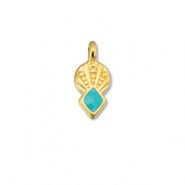Bedels DQ metaal ruit Turquoise blue-Goud (nikkelvrij)
