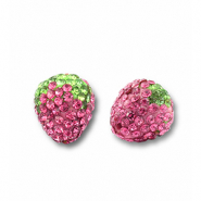 Acryl kralen met strass aardbei Pink-light green