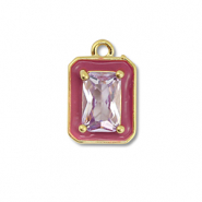 Brass TQ metaal bedels rechthoek Gold-purple
