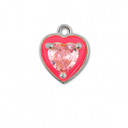 Brass TQ metaal bedels hart Silver-neon pink-light pink