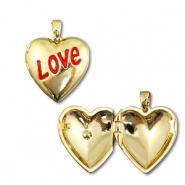 Eco-brass® metaal medaillon bedels hart Gold-red