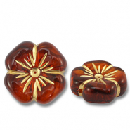 Acryl kralen bloem Cognac brown-gold