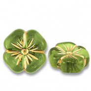 Acryl kralen bloem Olive green-gold
