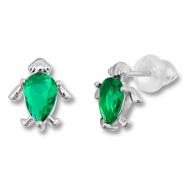 Brass TQ metaal oorbellen / oorstekers schildpad Silver-green