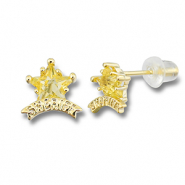 Brass TQ metaal oorbellen / oorstekers sherrif ster Gold-yellow