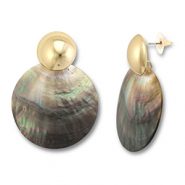 Trendy schelp oorbellen rond White (natuurlijke kleur schelp)-brown-gold