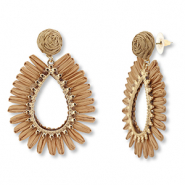 Trendy raffia oorbellen druppel Brown-light brown-gold