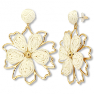 Trendy raffia oorbellen bloem Off white-gold