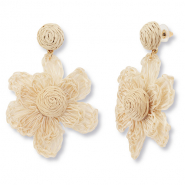 Trendy raffia oorbellen bloem Light champange-gold