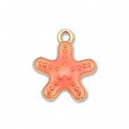 Bedels metaal enamel zeester Gold-coral red