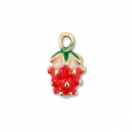 Bedels metaal enamel aardbei Gold-red-green