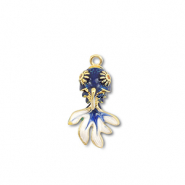 Eco-brass® metaal bedels vis Gold-dark blue-white