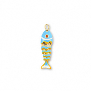 Brass TQ metaal bedels vis Gold-light blue-yellow-white