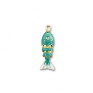 Eco-brass&reg; metaal bedels vis Gold-turquoise-white