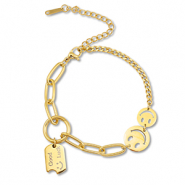Roestvrij stalen (RVS) Stainless steel armbanden smiley Gold