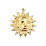 Roestvrij stalen (RVS) Stainless steel bedels maan & zon Gold