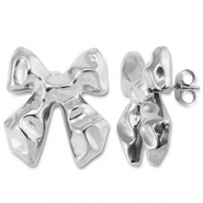 Roestvrij stalen (RVS) Stainless steel oorbellen / oorstekers strik Silver