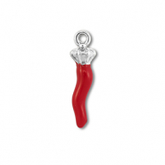 Roestvrij stalen (RVS) Stainless steel bedels peper Silver-red
