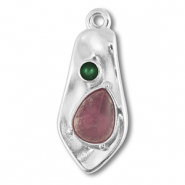 Bedels DQ metaal irregular Antiek zilver (nikkelvrij)-pink-green