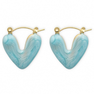 Roestvrij stalen (RVS) Stainless steel oorbellen creolen hart Gold-light blue
