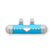 Roestvrij stalen (RVS) Stainless steel message bead bedels Silver-blue-transparent